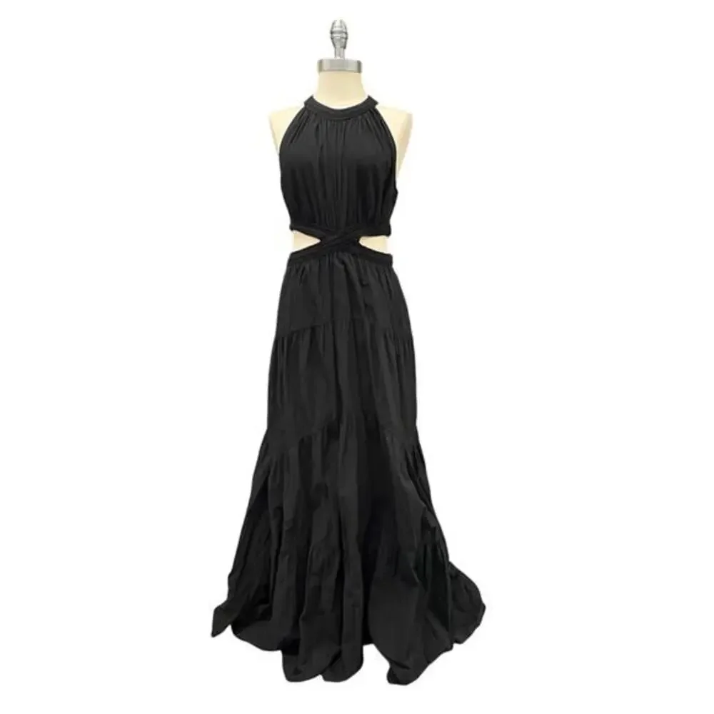alc black cut out dress A.L.C. Cutout Satin-Crepe Maxi Dress In Black - 85% Off